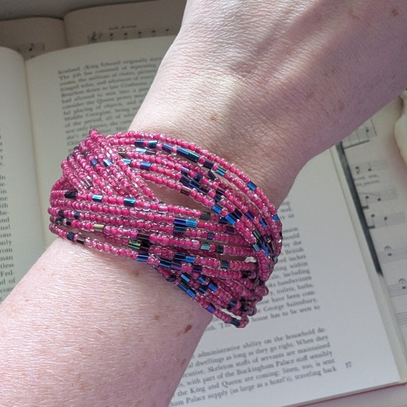 Pink and Blue Multi-Strand Beaded Bracelet - Picture 3 of 11
